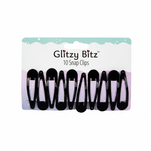 Hair Pins - Set of 10 Snap Clips - 5 cm - Black