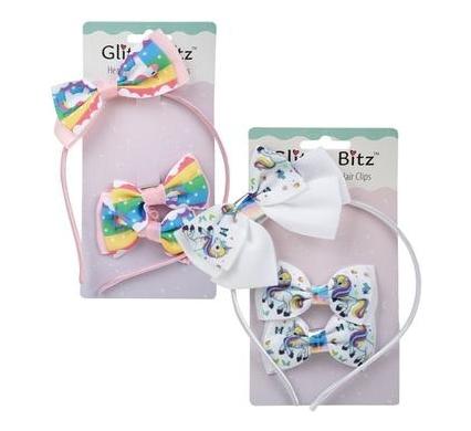 Unicorn Bows and Alice Band Set - 3 Piece