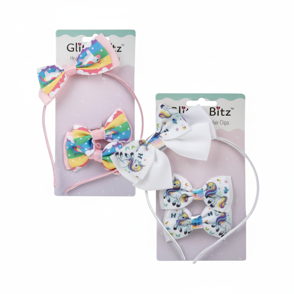 Unicorn Bows and Alice Band Set (3 Piece) - Various Colours