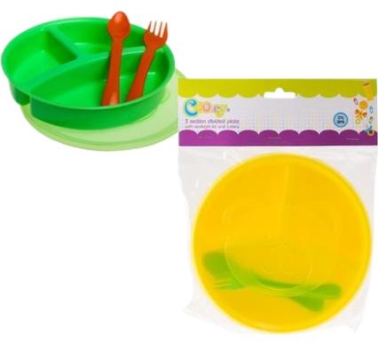 Cooey Three Section Plate and Cover - Complete with Cutlery - BPA Free