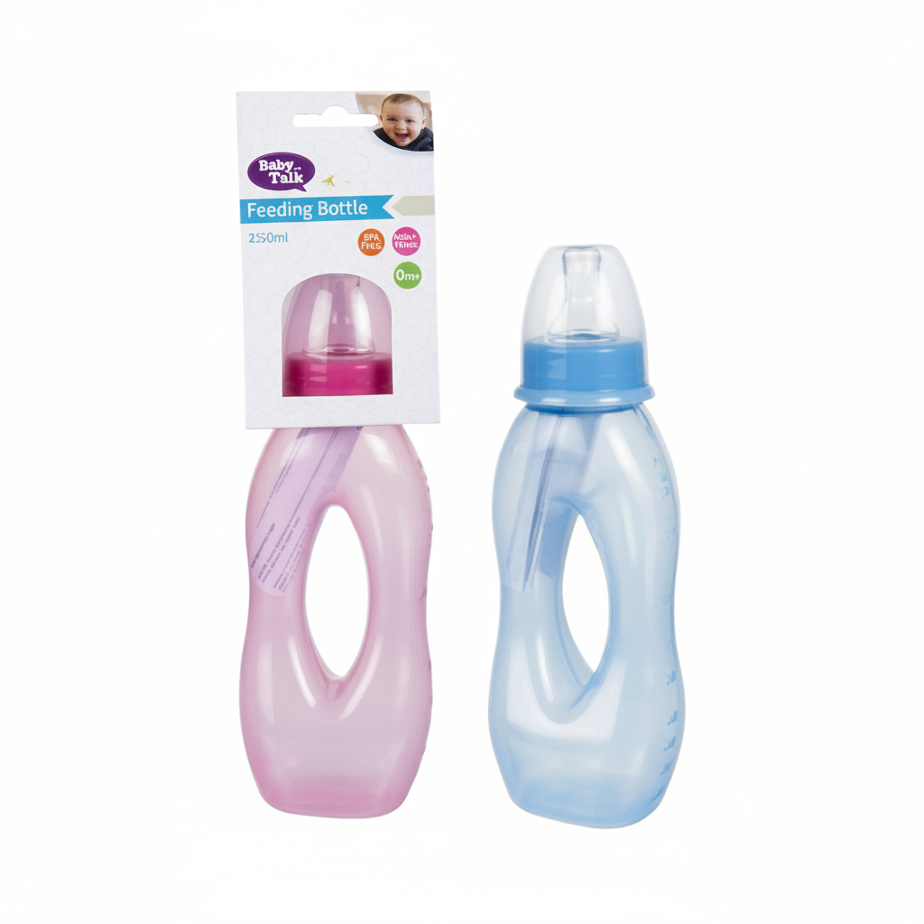 Plastic Baby Feeding Bottle with Bagel Design in Various Colours (250 ml)