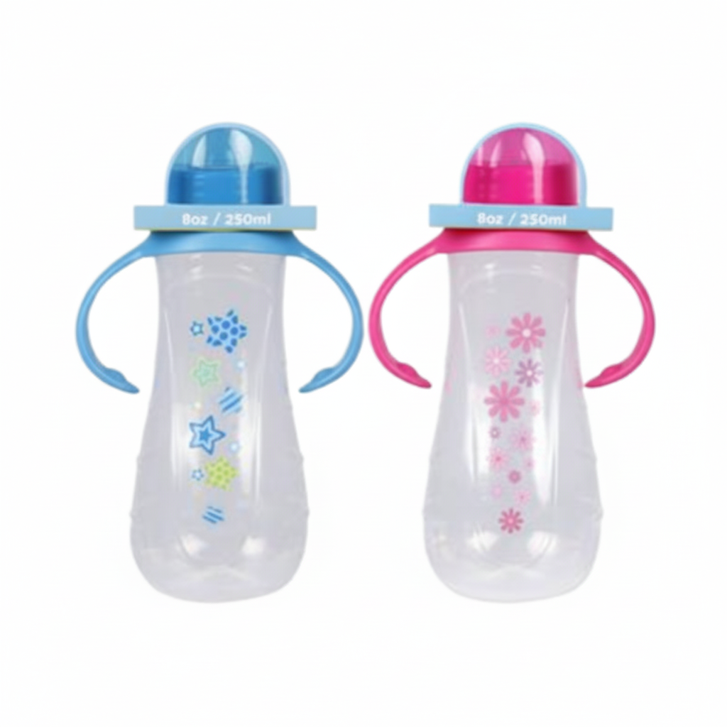 Plastic Baby Feeding Bottle with Handles - Assorted (250 ml)