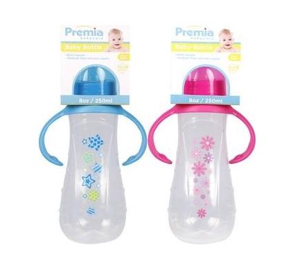 Baby Feeding Bottle Plastic - 250 ml with Handles - Assorted