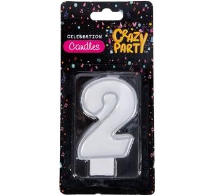 Single Birthday Candle in Silver - Number 2