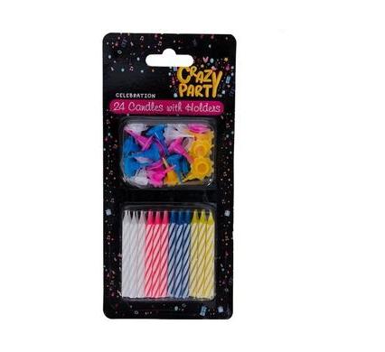 Birthday Candles and Holders - Box of 24 - Assorted Colors