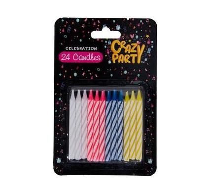 Birthday Candles Without Holders - Box of 24 - Assorted Colors
