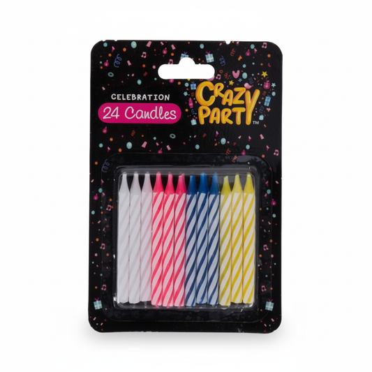 Birthday Candles Without Holders - Box of 24 - Assorted Colors