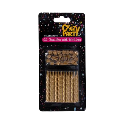 Gold Birthday Candles with Holders (24 Pieces)