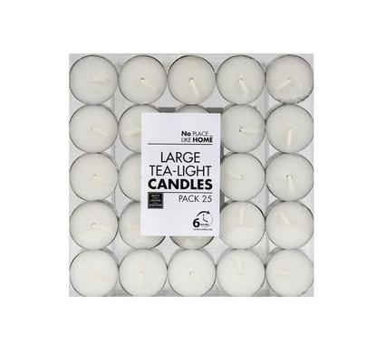White Large Tea Light Candles - 3.5 cm - Box of 25 White Candles