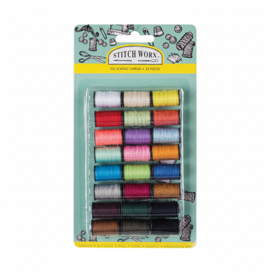 Polyester Sewing Thread on 9 m Bobbins in a Card of 24 - Assorted Colours