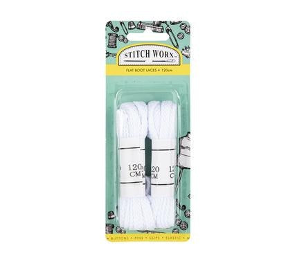 Flat Boot Laces - Bulk Pack of 6 - 120 cm, White - 2 Sets per Pack