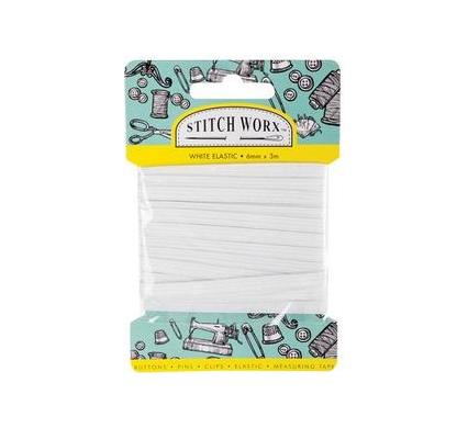 White Elastic - 6 mm x 3 m - Carded