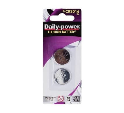 Daily Power Lithium CR2016 Battery - 3V - Card of 2 Batteries