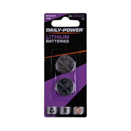 Daily Power Lithium CR2025 Batteries - 3V - Card of 2