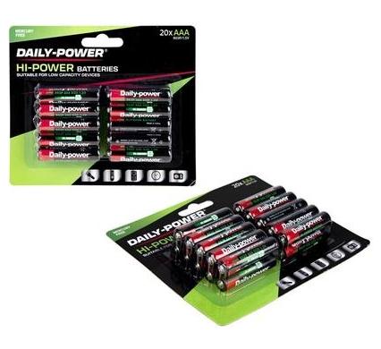 Daily Power Super Heavy Duty Battery - Size AAA - Card of 20