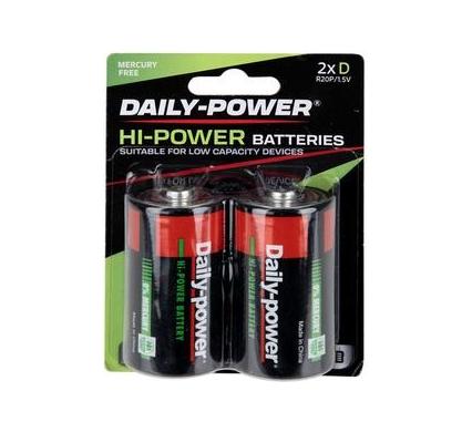 Daily-Power Super Heavy Duty Battery - Size D - Card of 2