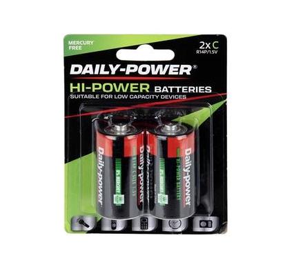 Daily-Power Super Heavy Duty Battery - Size C - Card of 2