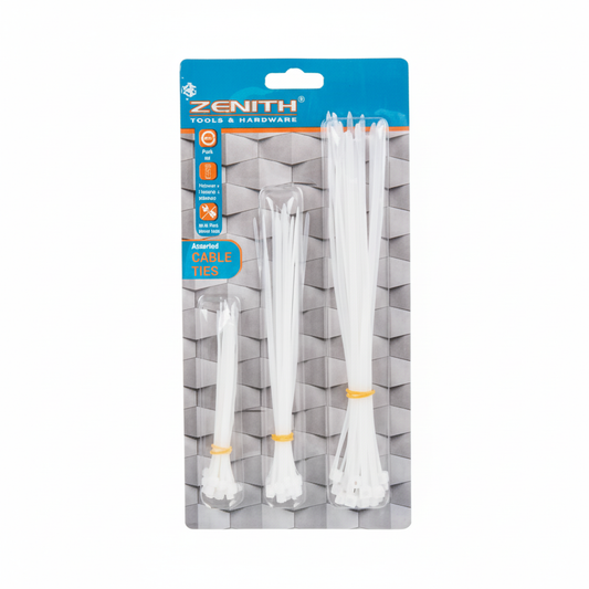 Cable Tie Assortment - 100mm, 150mm, 200mm White Ties
