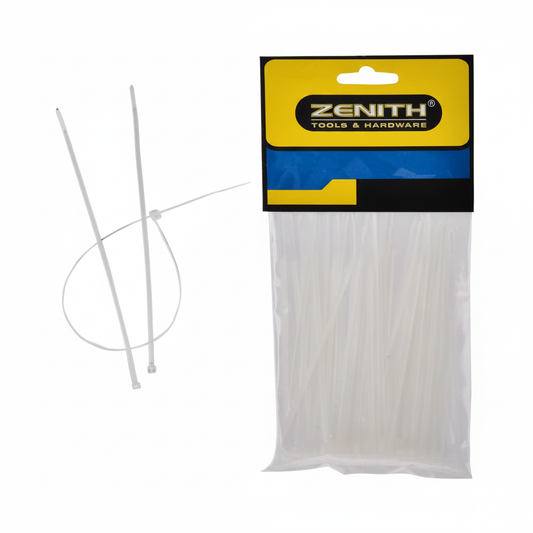 Zenith White Cable Ties - 2.5 mm x 100 mm - Pack of 50