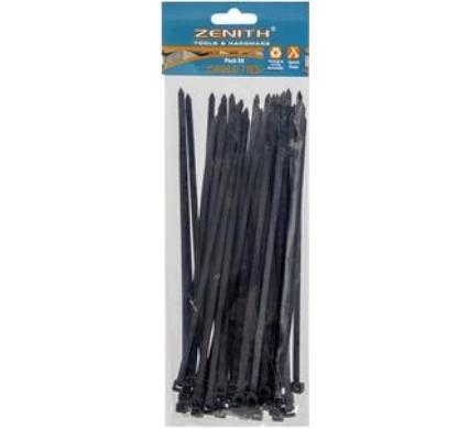 Zenith Black Cable Ties - 4.8mm x 200mm - Pack of 50