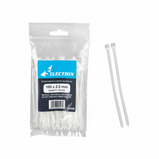 Cable Ties - 2.5mm x 100mm - White - Pack of 100