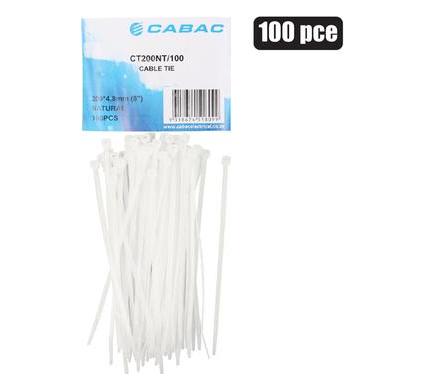 Cable Ties - 4.8mm x 200mm - White - Pack of 100