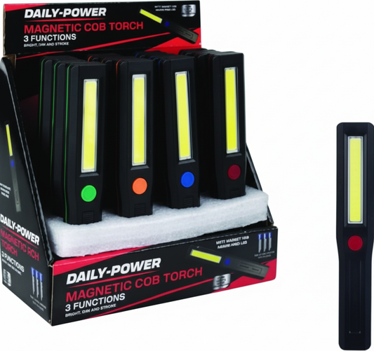 Cob Torch with Magnet - Uses 3 AAA Batteries - Various Colors