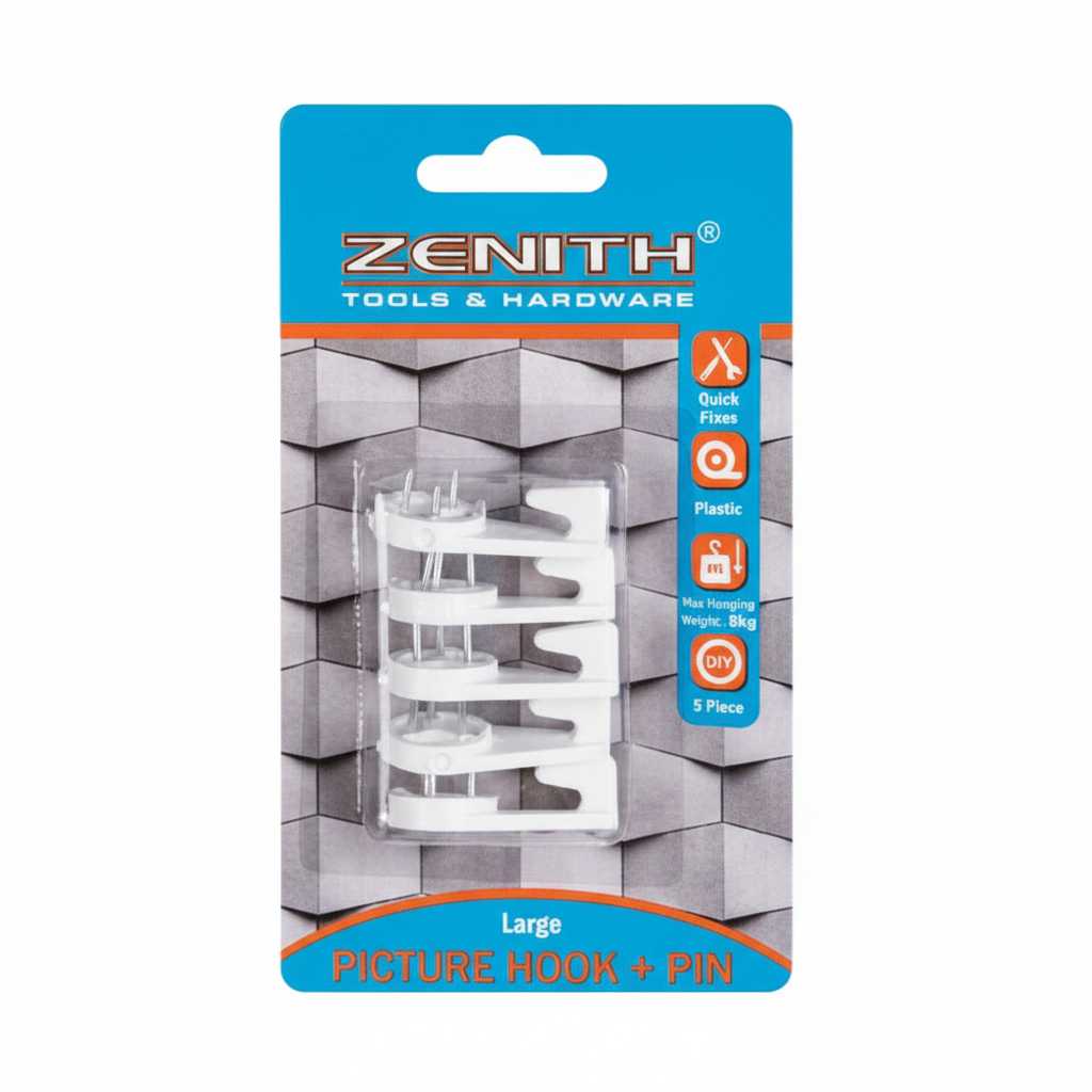 Large Picture Hook and Pin for 8 kg (Card of 5)