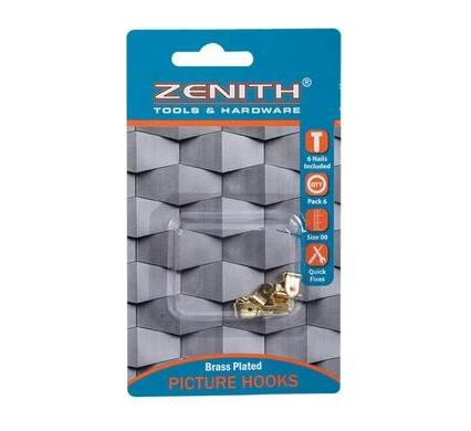 Picture Hook Triangular Brass Plated Number 00 - 6 Pieces