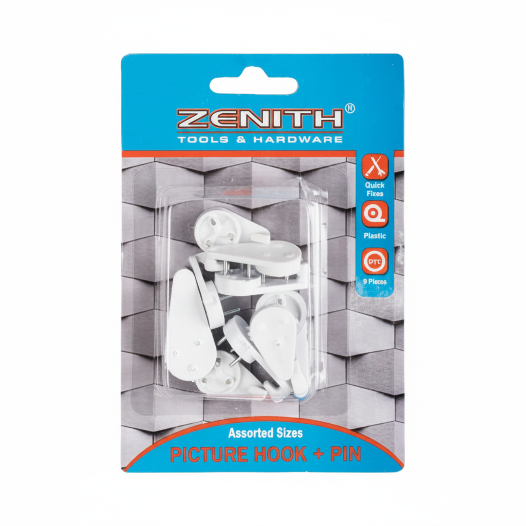 Picture Hook and Pin - Card of 9 - Assorted