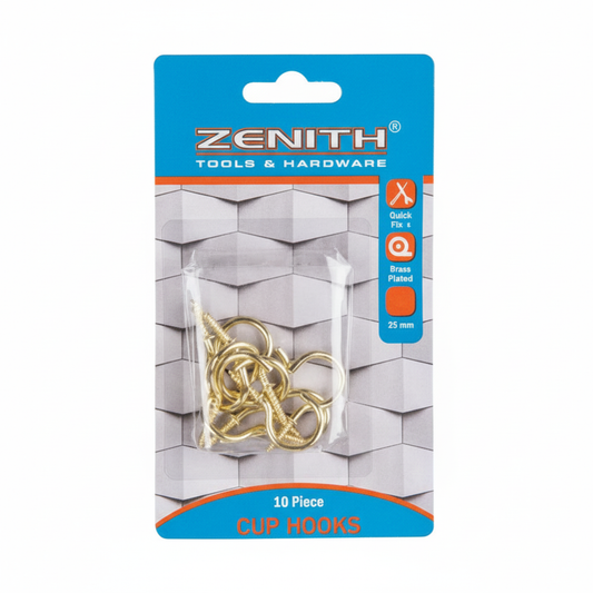 Cup Hooks Brass Plastic - 25 mm - 10 Pieces