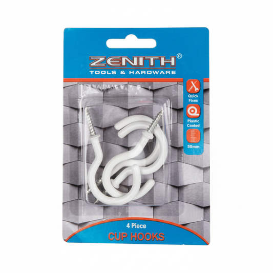 Cup Hooks White Plastic Coated - 50 mm - 4 Pieces