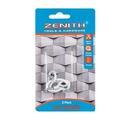 Cup Hooks White Plastic Coated - 25mm - 5 Pieces