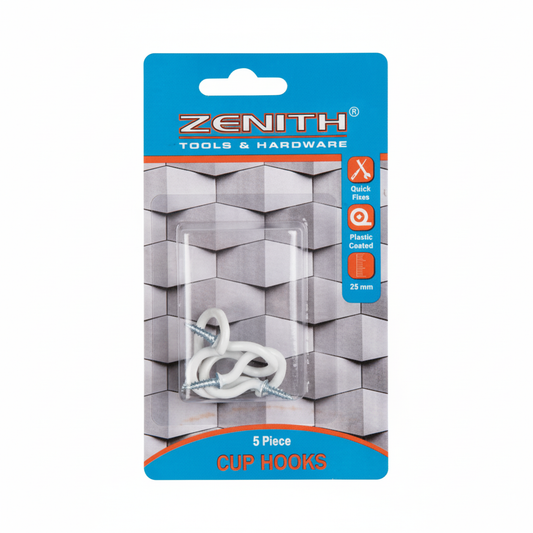 Cup Hooks White Plastic Coated - 25mm - 5 Pieces