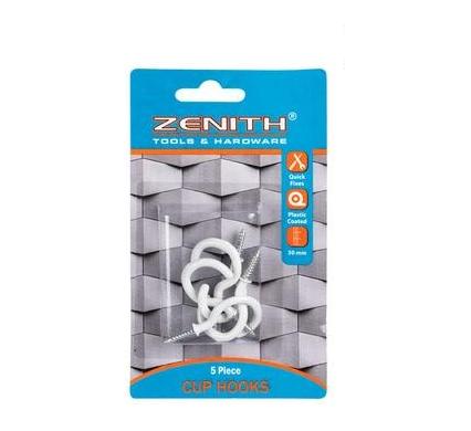 Cup Hooks White Plastic Coated - 30 mm - 5 Pieces