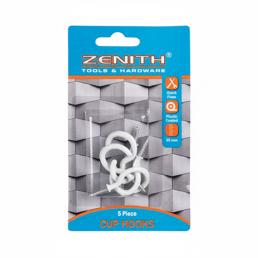 Cup Hooks White Plastic Coated - 30 mm - 5 Pieces