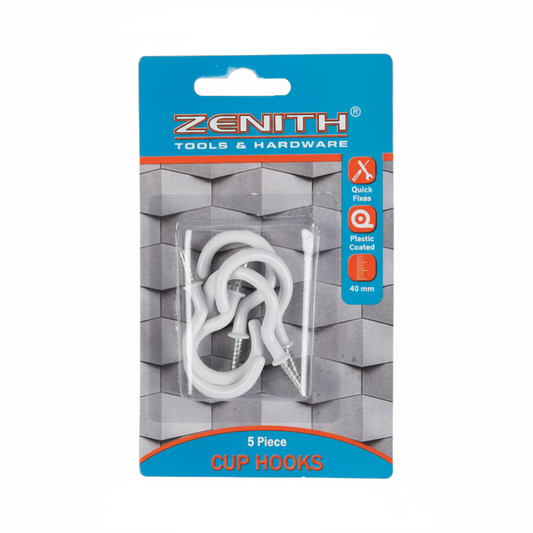 Cup Hooks White Plastic Coated - 40 mm - 5 Pieces