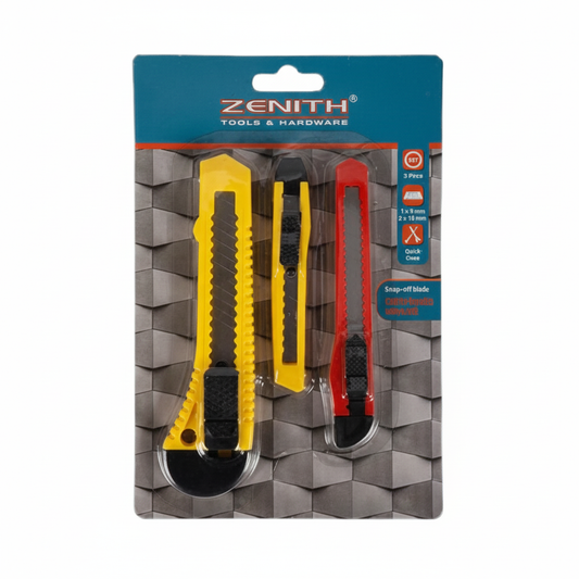 Knife Snap-Off Blade Set - 18 mm and 9 mm - 3 Piece - Blister Pack