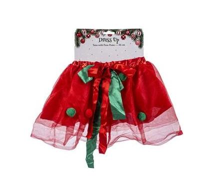 Christmas Dress Up Tutu with Pompoms - 30cm