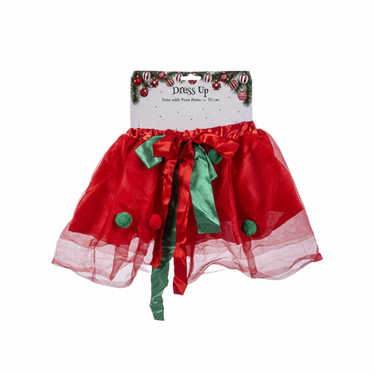 Christmas Dress Up Tutu with Pompoms - 30cm