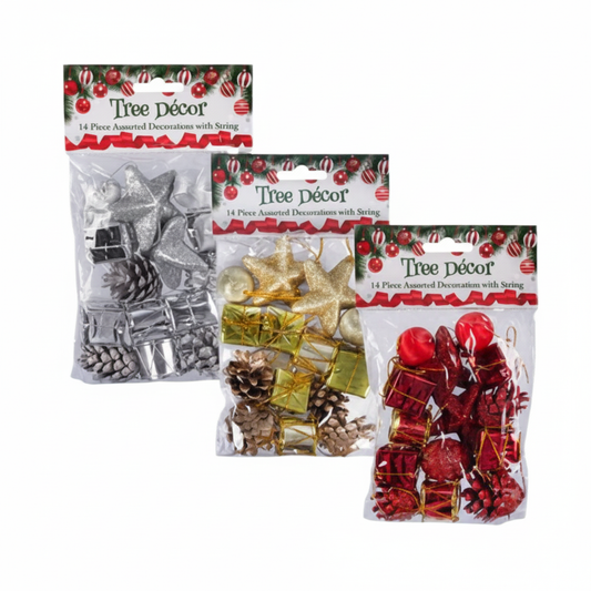 Christmas Tree Decoration Box - Cone and Star - Pack of 14 Assorted Pieces