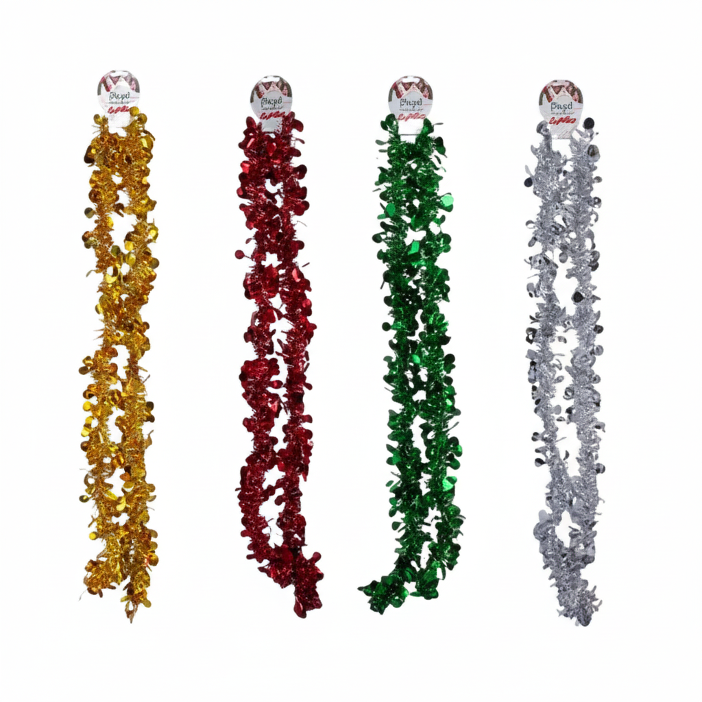 Tinsel Christmas Garland (10 cm x 2 m) - Various Colours