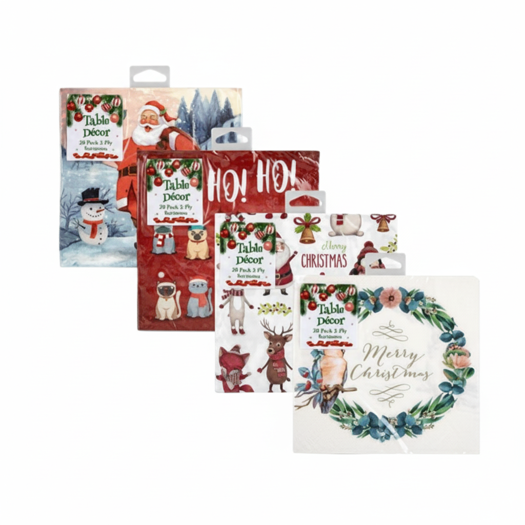 2 Ply Christmas Party Serviettes (Pack of 20) - Various Colours