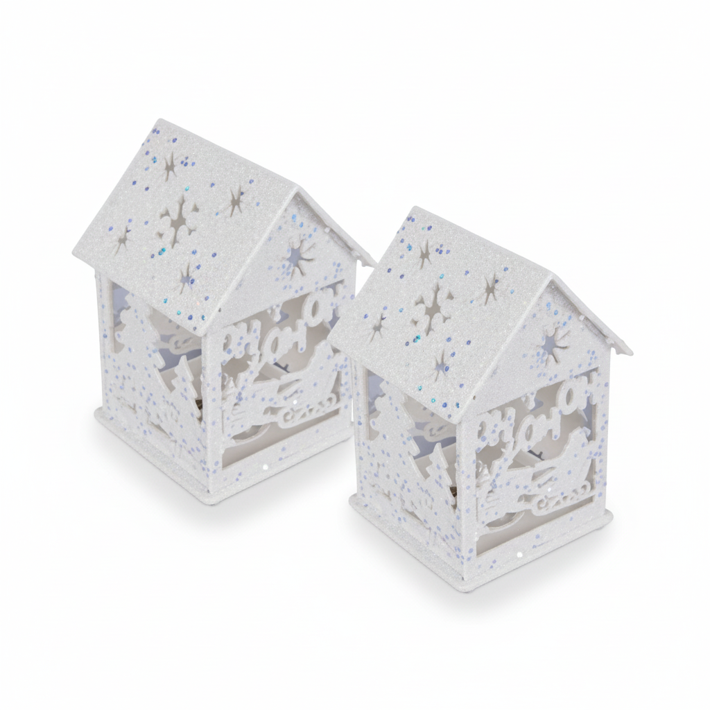Christmas Glitter House for Table Decor, Battery Operated (11 cm)