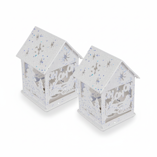 Christmas Table Decor Glitter House - Battery Operated - 11 cm