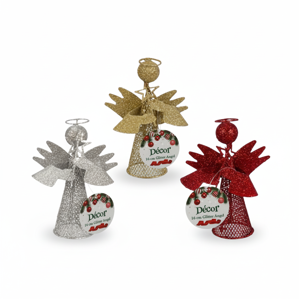 Glitter Christmas Table Decoration Angel (16 cm, Various Colours)