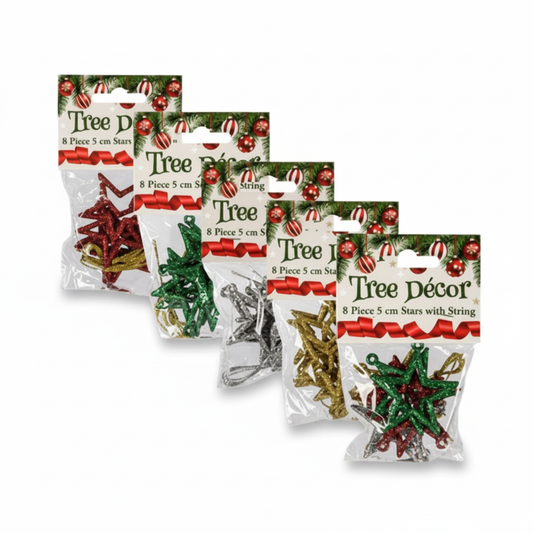 Christmas Tree Decoration Star Set - 8 Pieces - 5 cm - Various Colors