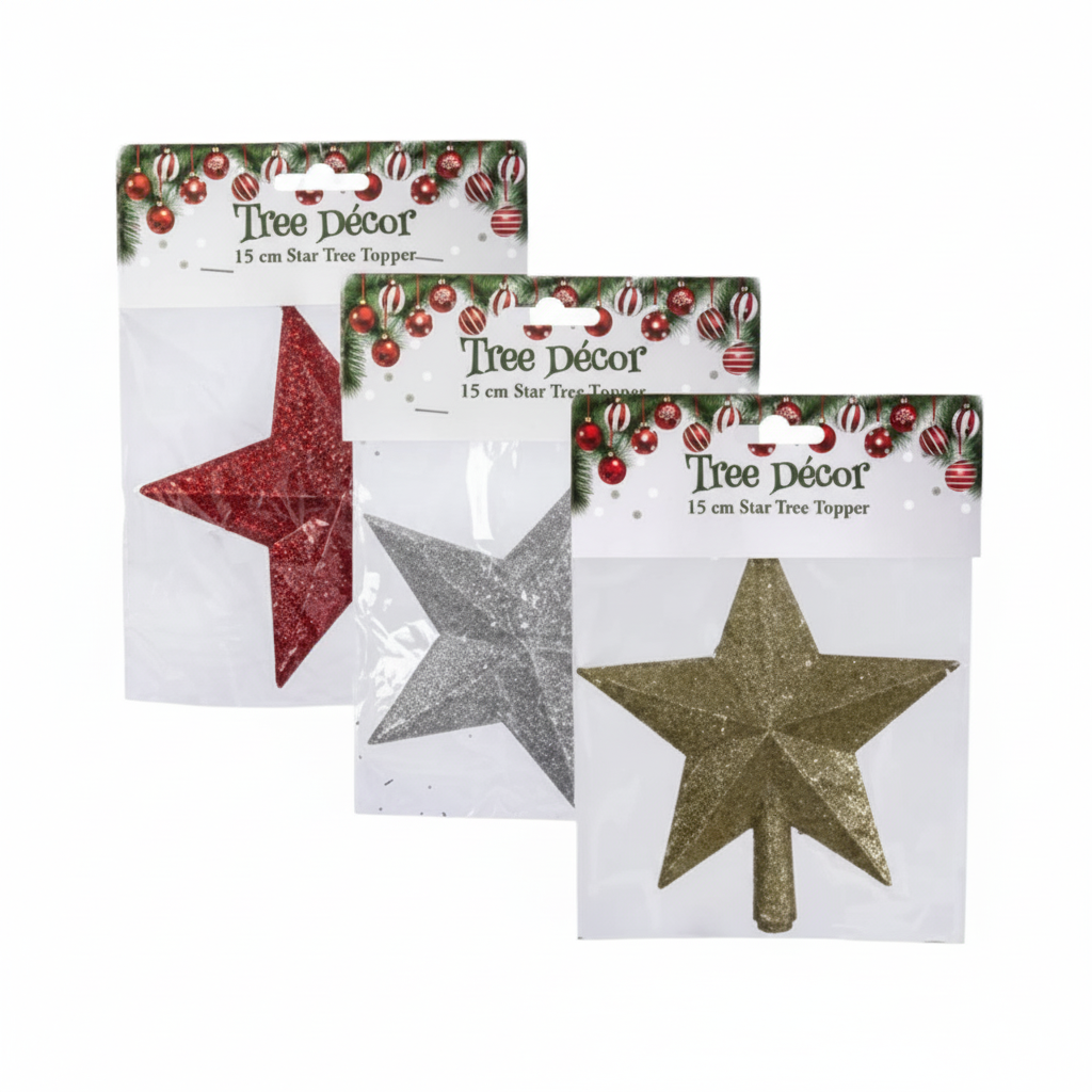 Star Tree Topper for Christmas Tree Decoration (15 cm) - Various Colours