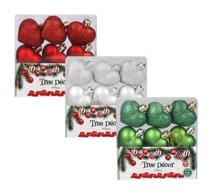 Christmas Tree Decorations Hearts - 4 cm - 9 Pieces