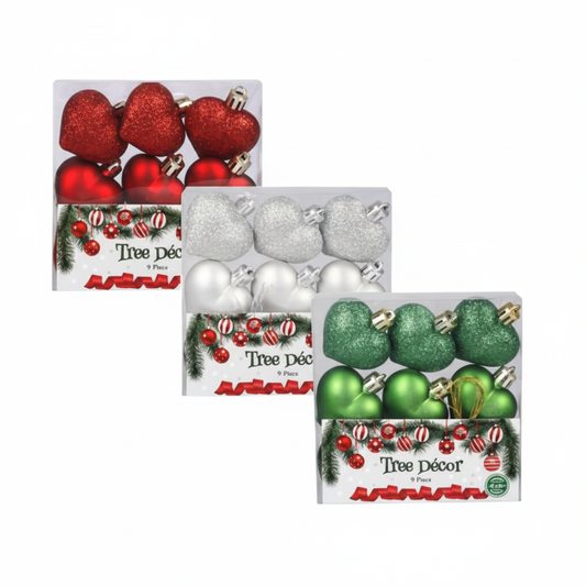 Christmas Tree Decorations Hearts - 4 cm - 9 Pieces - Various Colors